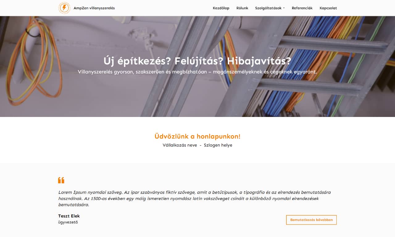 AmpZen villanyszerelés - Építőipar kategória - Témák - edigru weboldalkészítő rendszer
