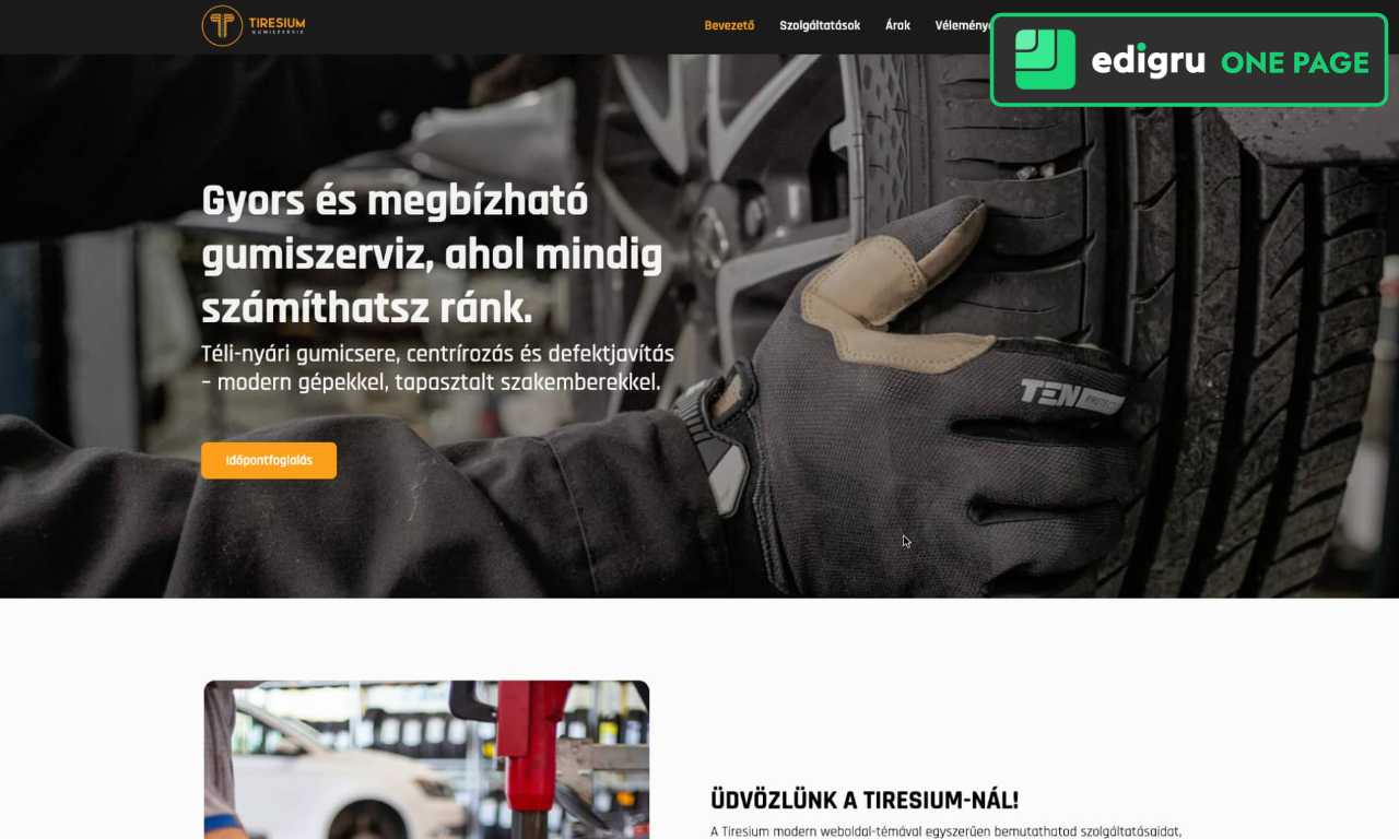 Tiresium gumiszerviz - Autóápolás kategória - Témák (egyoldalas téma) - edigru weboldalkészítő rendszer